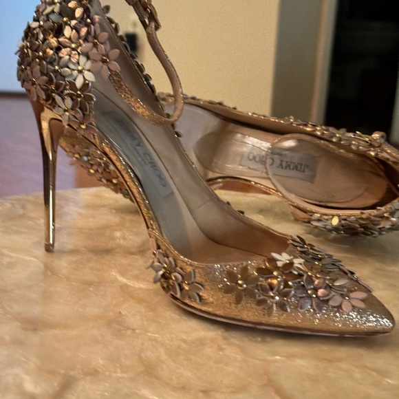 Jimmy Choo Shoes - Jimmy Choo NWOT Lorelei Limited Edition Gold-Leather Flowers-Swarovski D’Orsay